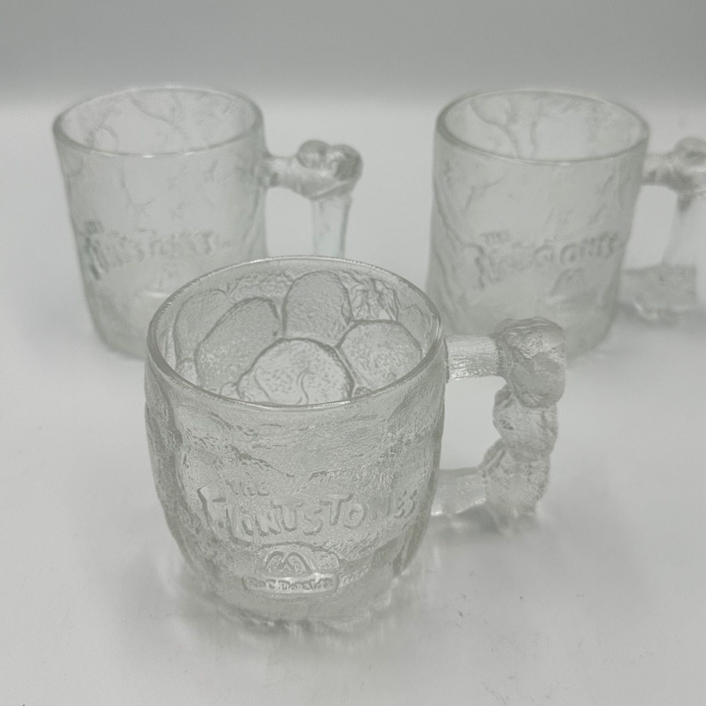 McDonald's The Flintstones Glass Mugs Set of‎ 3 Clear 1993 Rocky Road RocDonalds